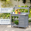 Supfirm Outdoor Potting Bench Table, Garden Work Station with Storage Cabinet, Open Shelf and Steel Tabletop, Gray