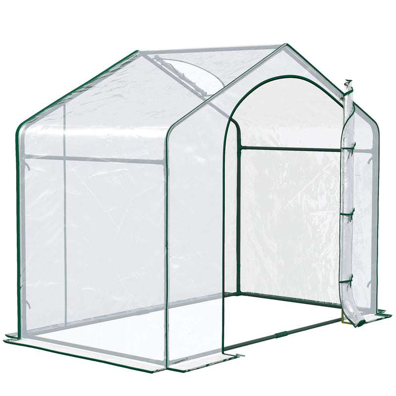 Supfirm 6' x 3' x 5' Portable Walk-in Greenhouse, PVC Cover, Steel Frame Garden Hot House, Zipper Door, Top Vent for Flowers, Vegetables, Saplings, Clear