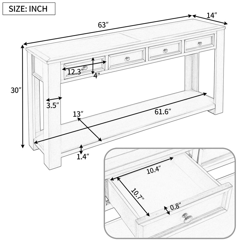 Supfirm TREXM Console Table/Sofa Table with Storage Drawers and Bottom Shelf for Entryway Hallway(Dark Blue)