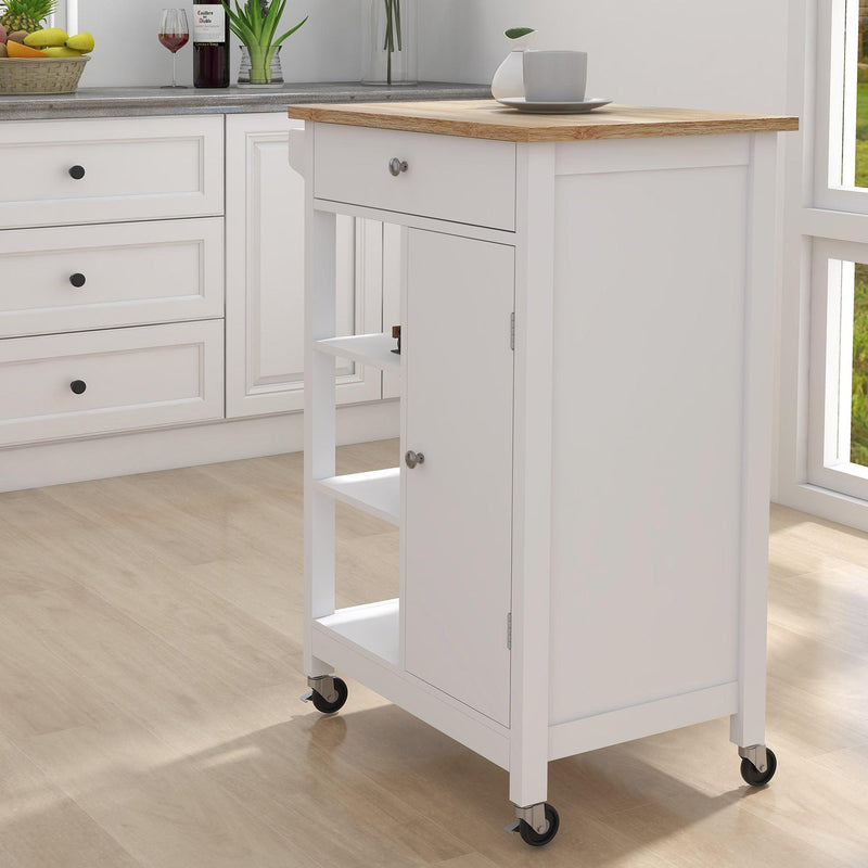 Kitchen island rolling trolley cart with Adjustable Shelves and towel rack rubber wood table top - Supfirm