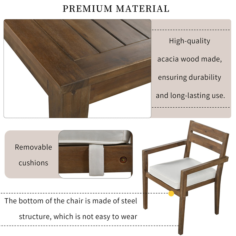 Supfirm U_Style  Acacia Wood Outdoor Dining Table And Chairs Suitable For Patio, Balcony Or Backyard