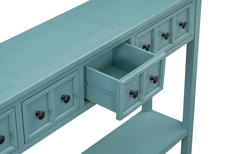 Supfirm TREXM Rustic Entryway Console Table, 60" Long Sofa Table with two Different Size Drawers and Bottom Shelf for Storage (Turquoise Green)