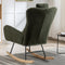 Supfirm 35.5 inch Rocking Chair with Pocket, Soft Teddy Fabric Rocking Chair for Nursery, Comfy Wingback Glider Rocker with Safe Solid Wood Base for Living Room Bedroom Balcony (dark green)