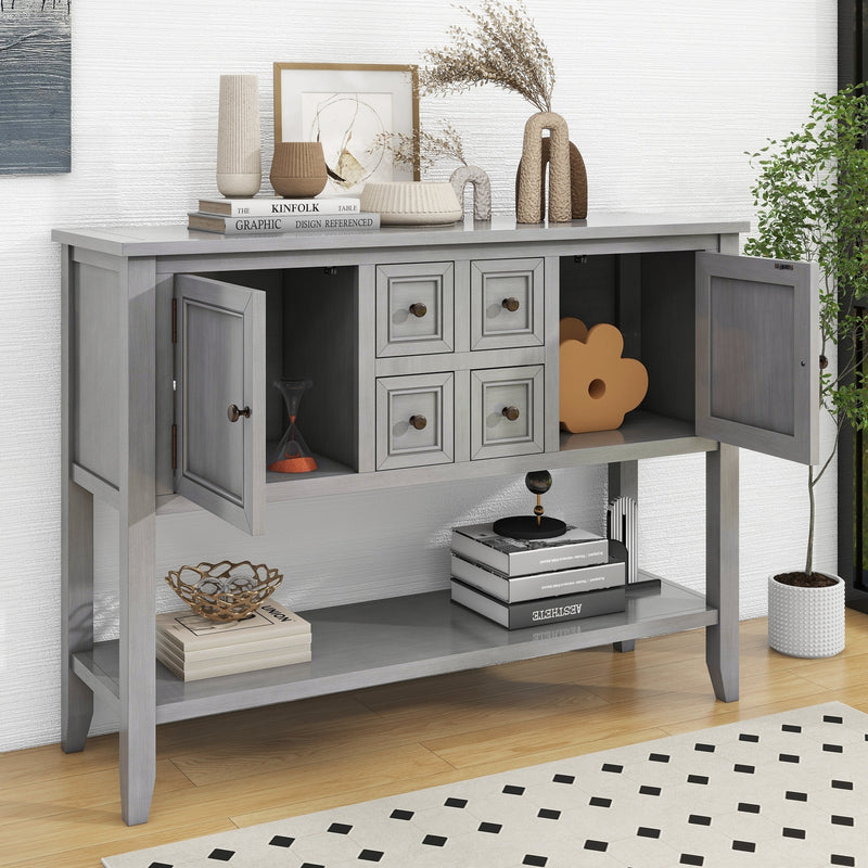 Supfirm TREXM Cambridge Series  Ample Storage Vintage Console Table with Four Small Drawers and Bottom Shelf for Living Rooms, Entrances and Kitchens (Antique Gray, OLD SKU: WF190263AAE)