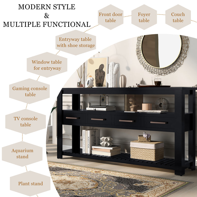 Supfirm U_STYLE 62.2'' Modern Console Table Sofa Table for Living Room with 4 Drawers and 2 Shelves