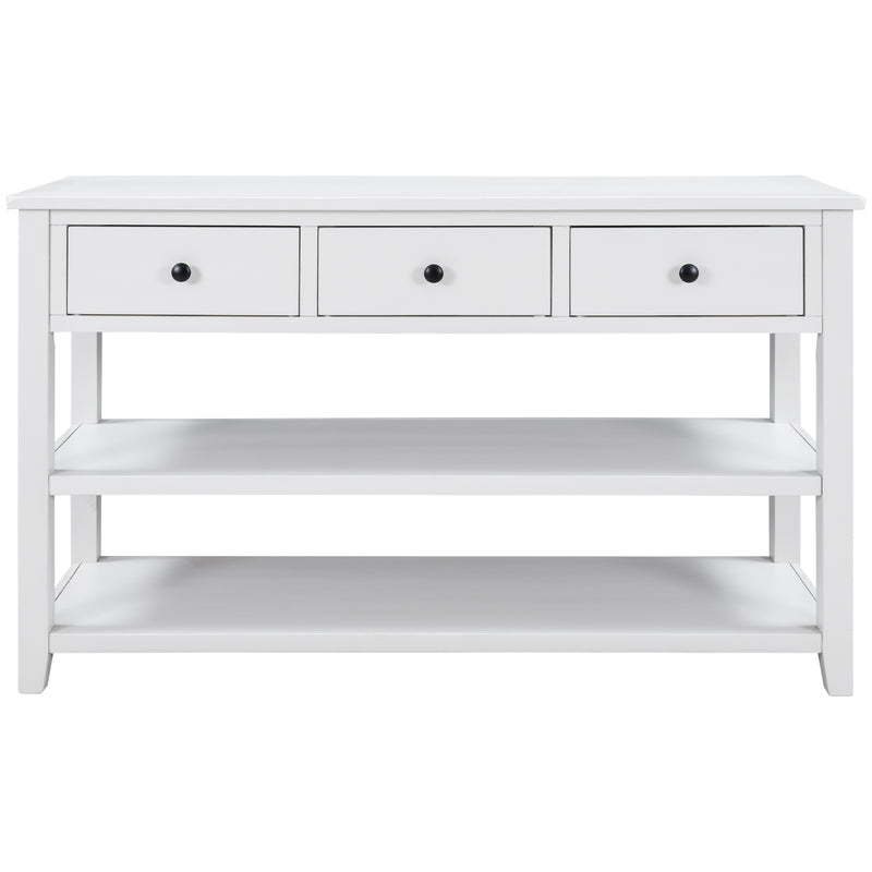 Supfirm TREXM Retro Design Console Table with Two Open Shelves, Pine Solid Wood Frame and Legs for Living Room (Antique White)