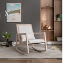 Supfirm Solid wood linen fabric antique white wash painting rocking chair with  removable lumbar pillow