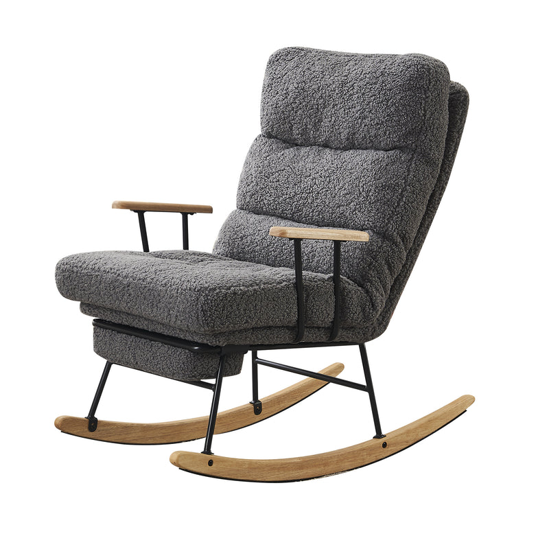 Supfirm Modern Teddy Gliding Rocking Chair with High Back, Retractable Footrest, and Adjustable Back Angle for Nursery, Living Room, and Bedroom, Gray