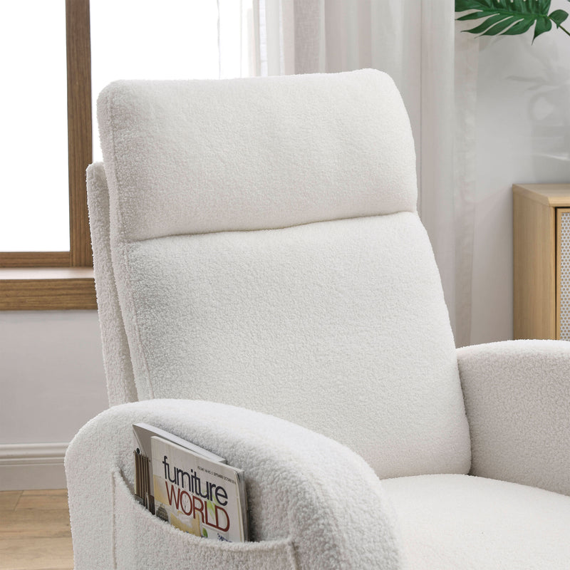 Supfirm [Video] Welike 27.6"W Modern Accent High Backrest Living Room Lounge Arm Rocking Chair, Two Side Pocket ,Teddy White (Ivory)