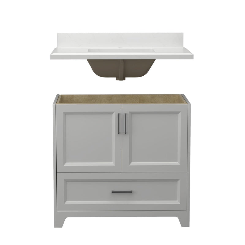 Solid Wood 36" Bathroom Vanity with Sink Combo, Modern Undermount Single Bathroom Cabinet Set, Includes Countertop & Integrated Sink, Soft Closing Doors & Drawers, Bathroom Dresser Light Gray - Supfirm