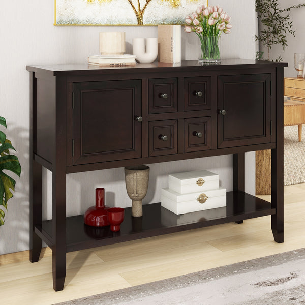 Supfirm TREXM Cambridge Series  Ample Storage Vintage Console Table with Four Small Drawers and Bottom Shelf for Living Rooms, Entrances and Kitchens (Espresso, OLD SKU: WF190263AAP)