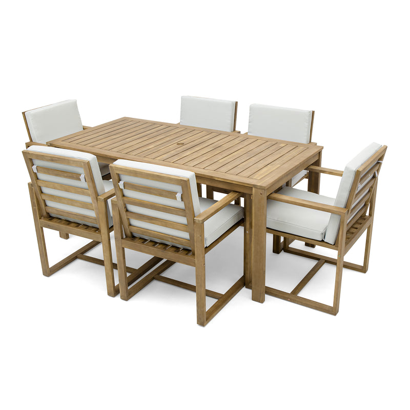 Supfirm Patio Dining Set Outdoor Dining Table and Chair Set with  and Removable Cushions for Patio, Backyard, Garden, Light Teak