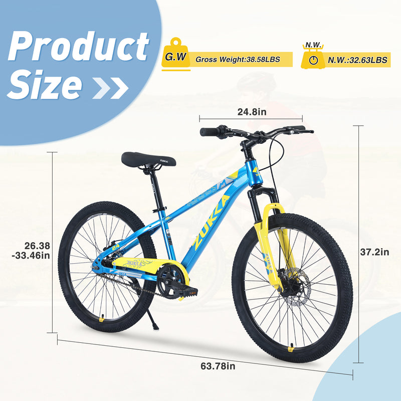 Supfirm ZUKKA Mountain Bike,24 Inch MTB for Boys and Girls Age 9-12 Years,Multiple Colors