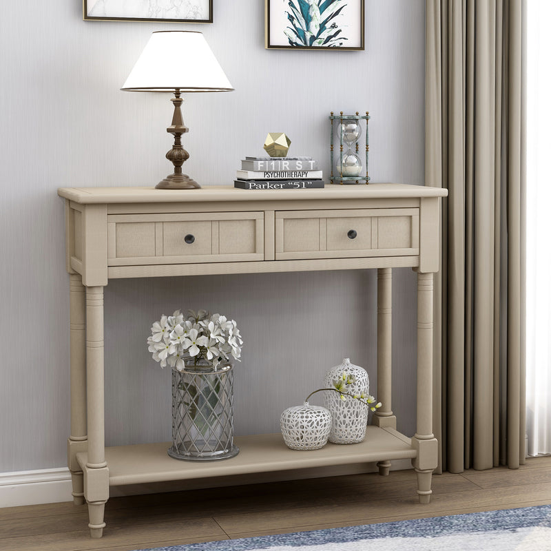 Supfirm TREXM Daisy Series Console Table Traditional Design with Two Drawers and Bottom Shelf (Retro Grey)