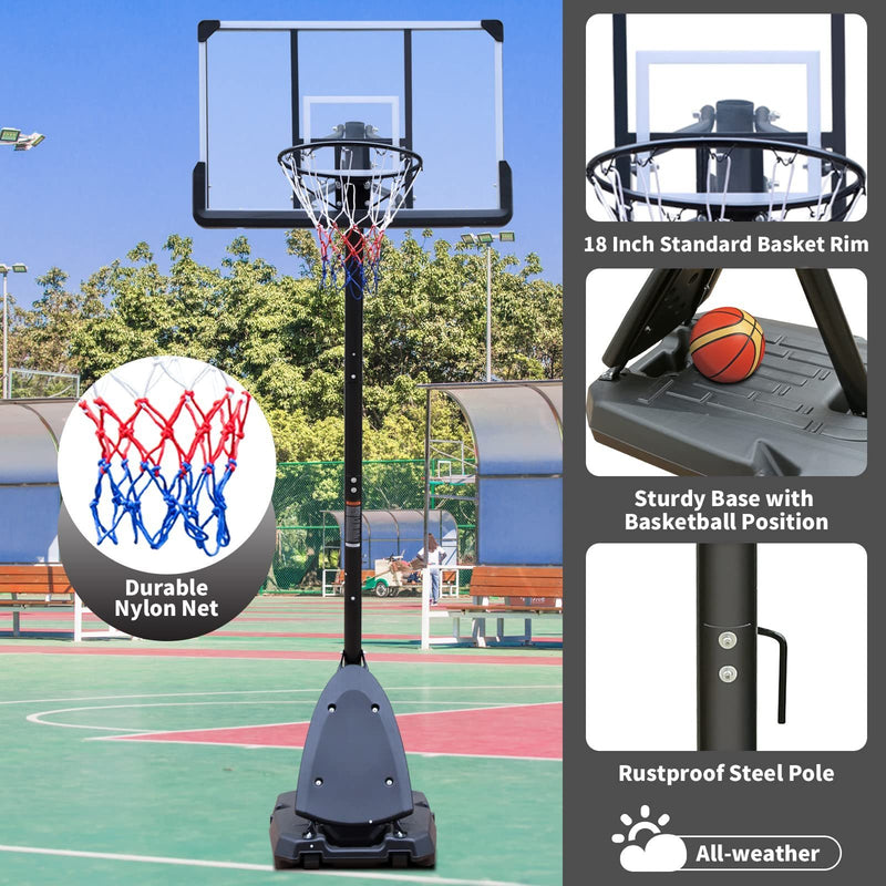 Supfirm Height Adjustable 7 to 10ft Basketball Hoop 44 Inch Backboard Portable Basketball Goal System with Stable Base and Wheels, use for Outdoor