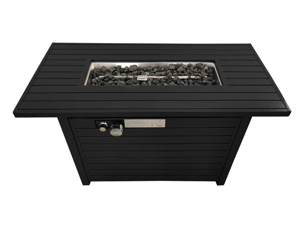 Supfirm Living Source International 24" H x 54" W Steel Outdoor Fire Pit Table with Lid (Black)CM-1024