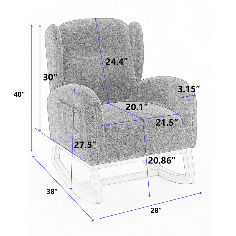 Supfirm 049-Teddy Fabric Rocking Chair With Packet Wood Legs,Ivory