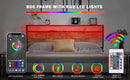 Full Size Bed Frame with Storage Headboard and 2 Drawers, LED Lights Bed with Charging Station, Metal Platform Bed No Noise, Mattress Foundation Strong Metal Slats Support No Box Spring Needed - Supfirm