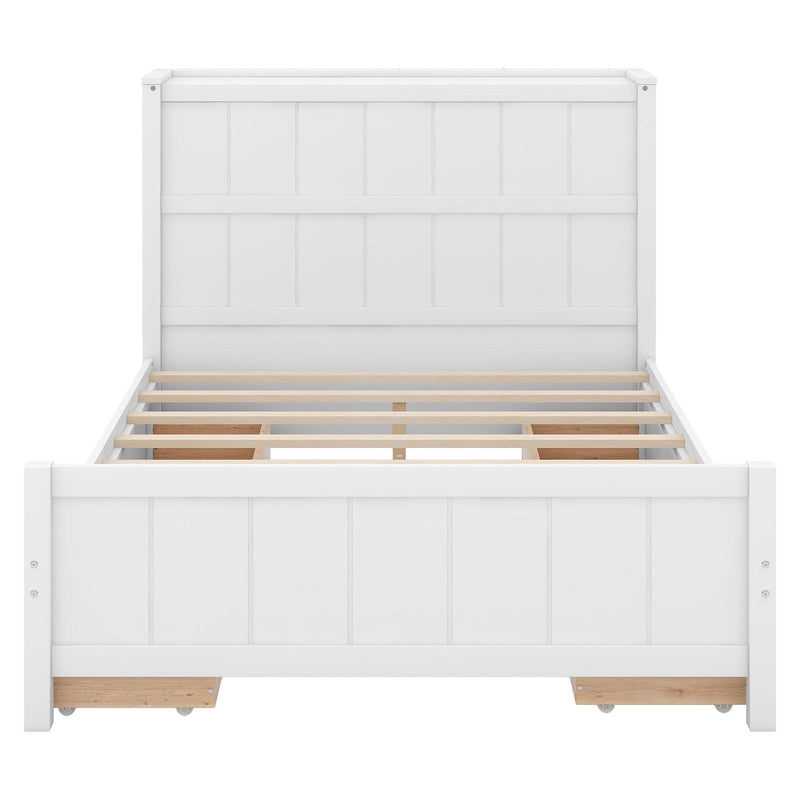 Full Size Platform Bed with Drawers and Storage Shelves, White - Supfirm