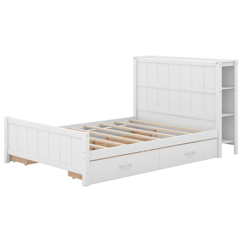 Full Size Platform Bed with Drawers and Storage Shelves, White - Supfirm