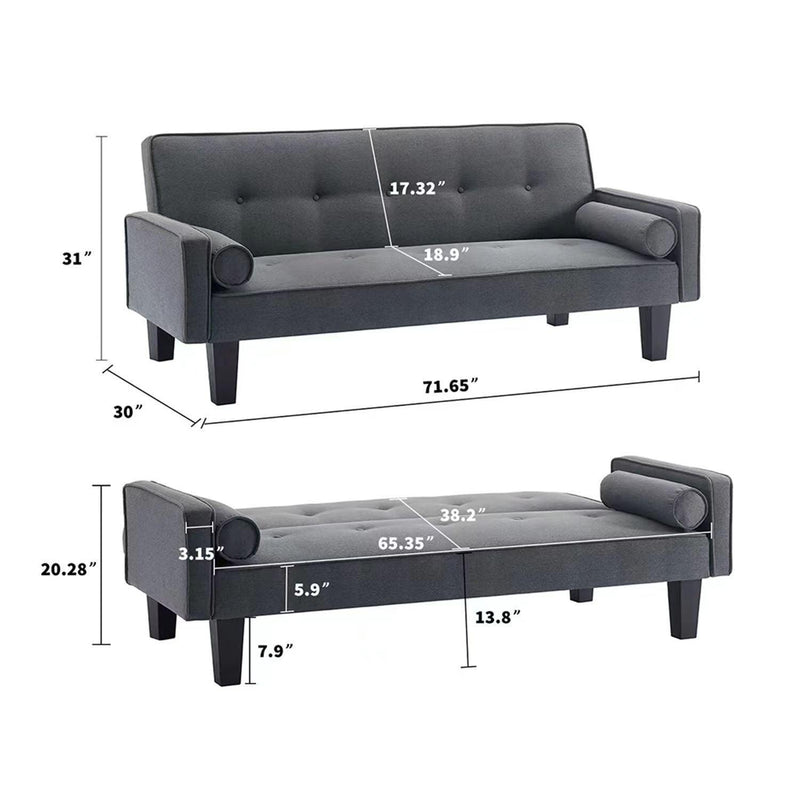 Futon Sofa Bed Convertible Couch Bed with Armrests Modern Living Room Linen Sofa Bed, Folding Recliner Futon Couch Sleeper Set with Solid Wood legs - Supfirm