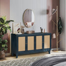 Handcrafted Premium Grain Panels,Rattan Sideboard Buffer Cabinet,Accent Storage Cabinet With 4 Rattan Doors, Modern Storage Cupboard Console Table with Adjustable Shelves for Living Room ,BLUE - Supfirm