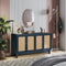 Handcrafted Premium Grain Panels,Rattan Sideboard Buffer Cabinet,Accent Storage Cabinet With 4 Rattan Doors, Modern Storage Cupboard Console Table with Adjustable Shelves for Living Room ,BLUE - Supfirm