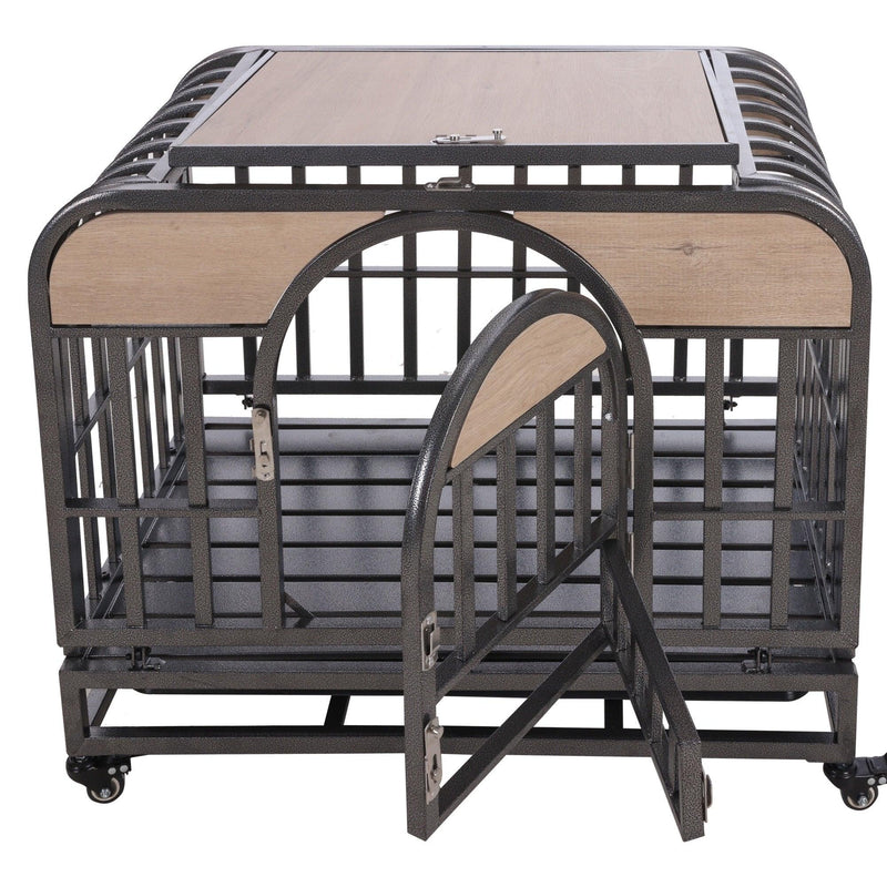 37in Heavy Duty Dog Crate, Furniture Style Dog Crate with Removable Trays and Wheels for High Anxiety Dogs - Supfirm