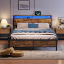 Industrial Full Bed Frame with LED Lights and 2 USB Ports, Bed Frame Full Size with Storage, Noise Free, No Box Spring Needed, Rustic Brown - Supfirm