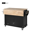 Kitchen Cart with Rubber wood Drop-Leaf Countertop, Concealed sliding barn door adjustable height,Kitchen Island on 4 Wheels with Storage Cabinet and 2 Drawers,L52.2xW30.5xH36.6 inch, Black - Supfirm