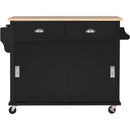 Kitchen Cart with Rubber wood Drop-Leaf Countertop, Concealed sliding barn door adjustable height,Kitchen Island on 4 Wheels with Storage Cabinet and 2 Drawers,L52.2xW30.5xH36.6 inch, Black - Supfirm