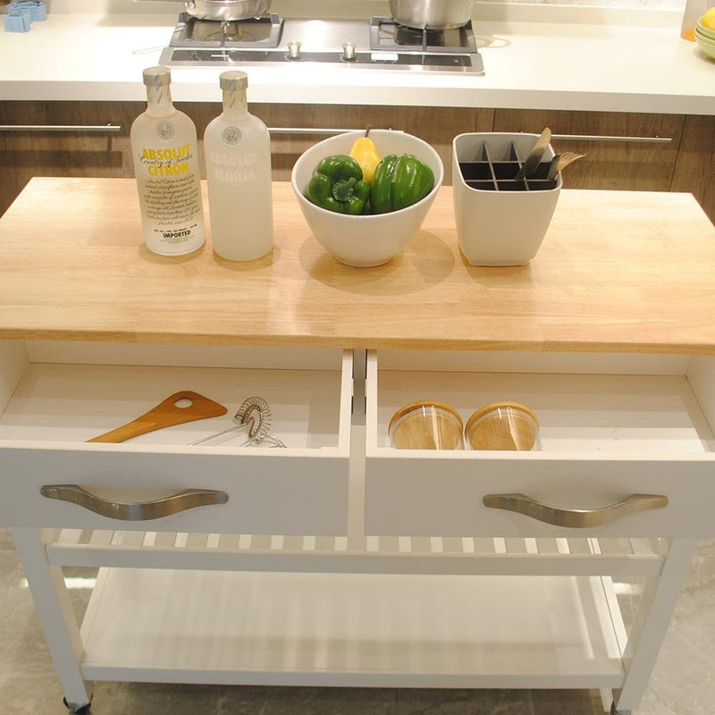 Kitchen Island & Kitchen Cart, Rubber Wood Top, Mobile Kitchen Island with Two Lockable Wheels, Simple Design for Easy Storing and Fetching, Two Drawers Give Unique Storage for Special Utensil. - Supfirm