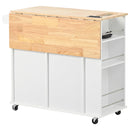 Kitchen Island with Power Outlet,Kitchen Storage Island with Drop Leaf and Rubber Wood,Open Storage and Wine Cubbies Rack,5 Wheels,with Adjustable Storage for Home, Kitchen, and Dining Room,White - Supfirm