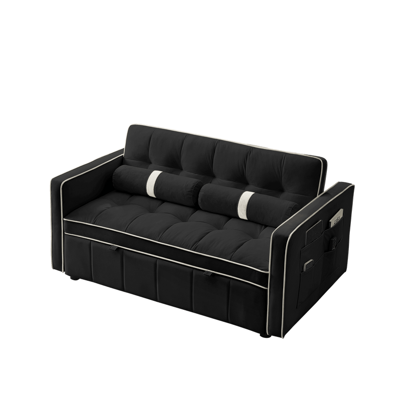 Modern 55.5" Pull Out Sleep Sofa Bed 2 Seater Loveseats Sofa Couch with side pockets, Adjsutable Backrest and Lumbar Pillows for Apartment Office Living Room - Supfirm