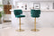 Modern Barstools Bar Height, Swivel Velvet Bar Stool Counter Height Bar Chairs Seat Adjustable Tufted Stool with Back& Footrest for Home Bar Kitchen Island Chair (Emerald, Set of 2) - Supfirm