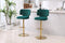 Modern Barstools Bar Height, Swivel Velvet Bar Stool Counter Height Bar Chairs Seat Adjustable Tufted Stool with Back& Footrest for Home Bar Kitchen Island Chair (Emerald, Set of 2) - Supfirm