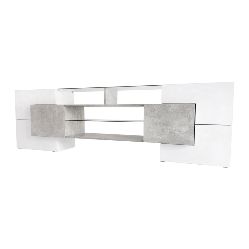 ON-TREND Unique Shape TV Stand with 2 Illuminated Glass Shelves, High Gloss Entertainment Center for TVs Up to 80", Versatile TV Cabinet with LED Color Changing Lights for Living Room, Grey - Supfirm