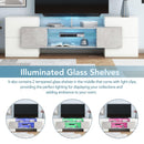 ON-TREND Unique Shape TV Stand with 2 Illuminated Glass Shelves, High Gloss Entertainment Center for TVs Up to 80", Versatile TV Cabinet with LED Color Changing Lights for Living Room, Grey - Supfirm