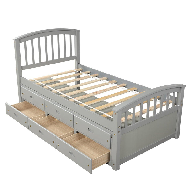 Orisfur. Twin Size Platform Storage Bed Solid Wood Bed with 6 Drawers - Supfirm