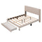 Queen Size Storage Bed Velvet Upholstered Platform Bed with a Big Drawer - Beige - Supfirm