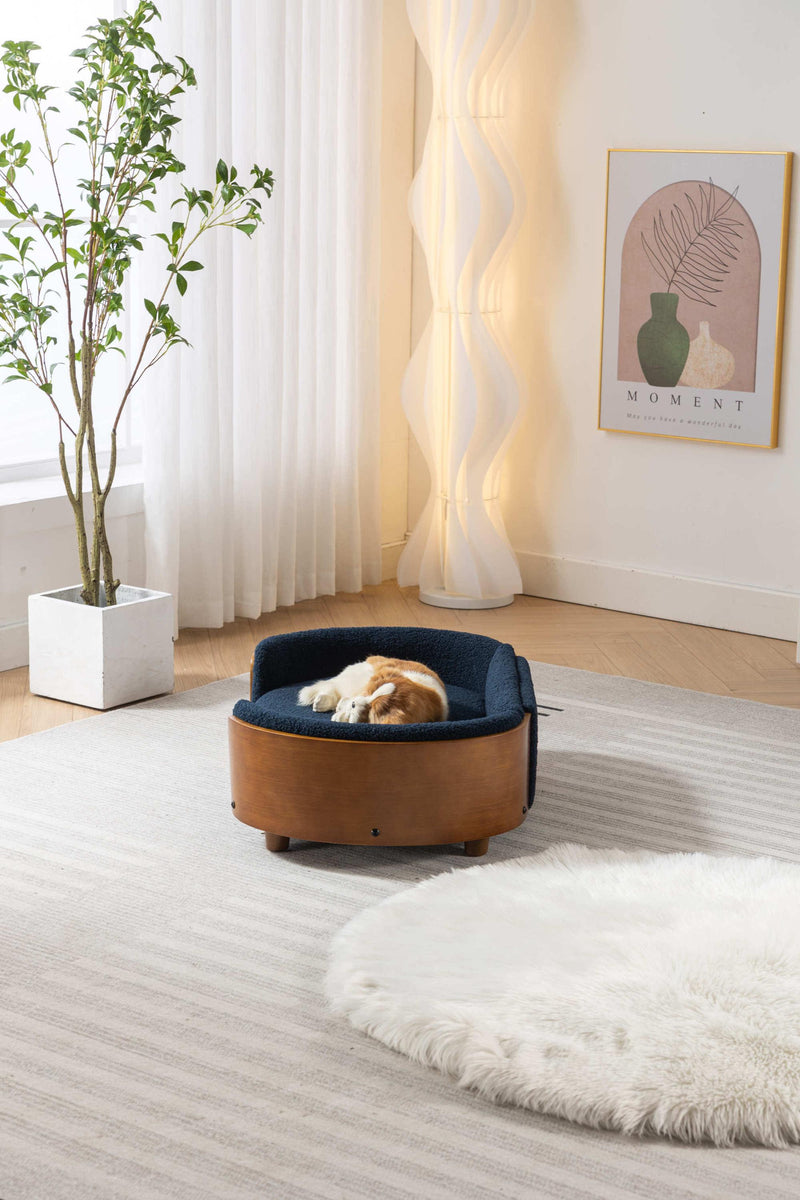 Scandinavian style Elevated Dog Bed Pet Sofa With Solid Wood legs and Walnut Bent Wood Back, Cashmere Cushion,Mid Size - Supfirm