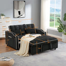 1 versatile foldable sofa bed in 3 lengths, modern sofa sofa sofa velvet pull-out bed, adjustable back and with USB port and ashtray and swivel phone stand (black) - Supfirm