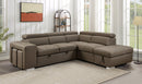 105" Sectional Sofa with Adjustable Headrest ,Sleeper Sectional Pull Out Couch Bed with Storage Ottoman and 2 Stools, Light Brown - Supfirm