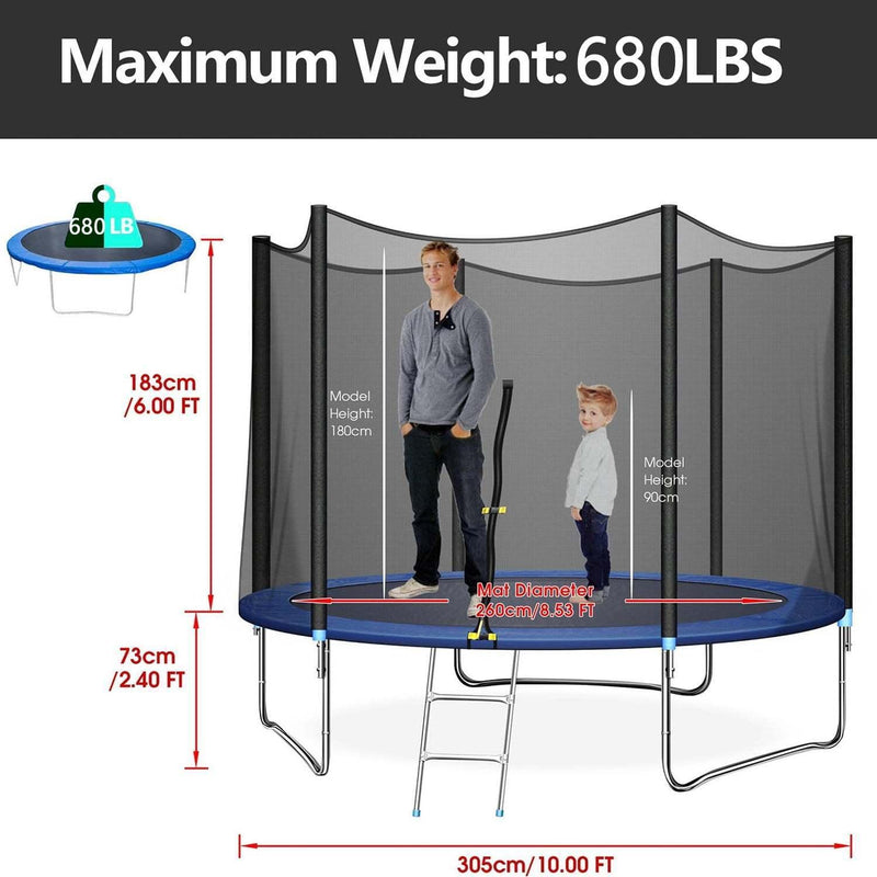 10ft Trampoline with Safe Enclosure, Outdoor Fitness Trampoline for Kids and Adults - Supfirm