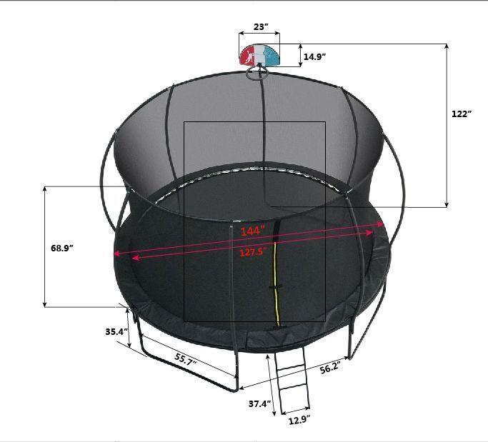 12FT Trampoline with backboard , Outdoor Pumpkin Trampoline for Kids and Adults with Enclosure Net and Ladder - Supfirm