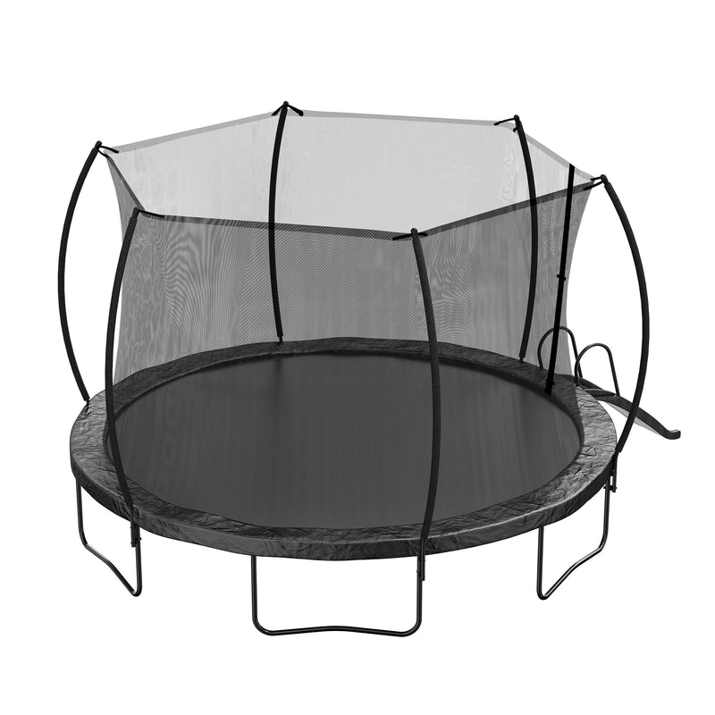 12FT Trampoline with Slide , Outdoor Pumpkin Trampoline for Kids and Adults with Enclosure Net and Ladder - Supfirm