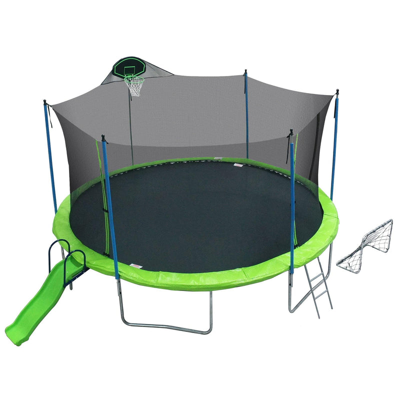 14FT Trampoline with Slide , Outdoor Trampoline for Kids and Adults with Enclosure Net and Ladder,football goal - Supfirm