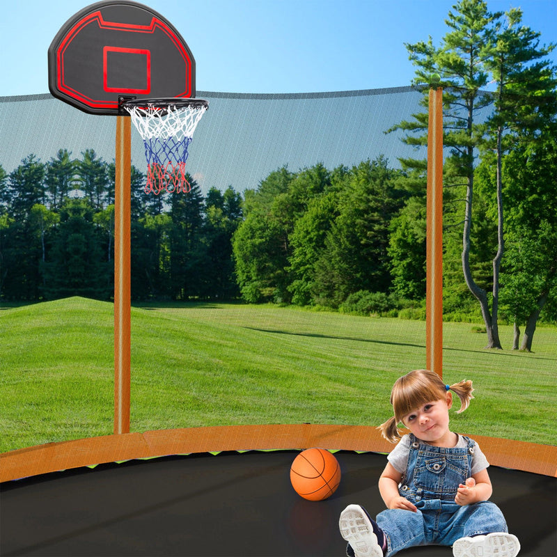 15FT Trampoline with Basketball Hoop Inflator and Ladder(Inner Safety Enclosure) Orange - Supfirm