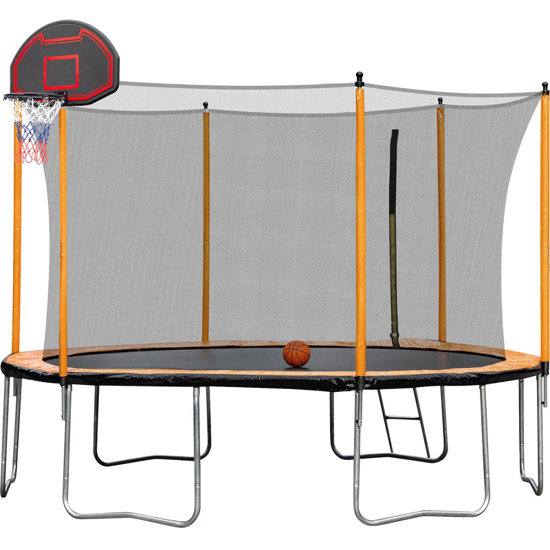 15FT Trampoline with Basketball Hoop Inflator and Ladder(Inner Safety Enclosure) Orange - Supfirm