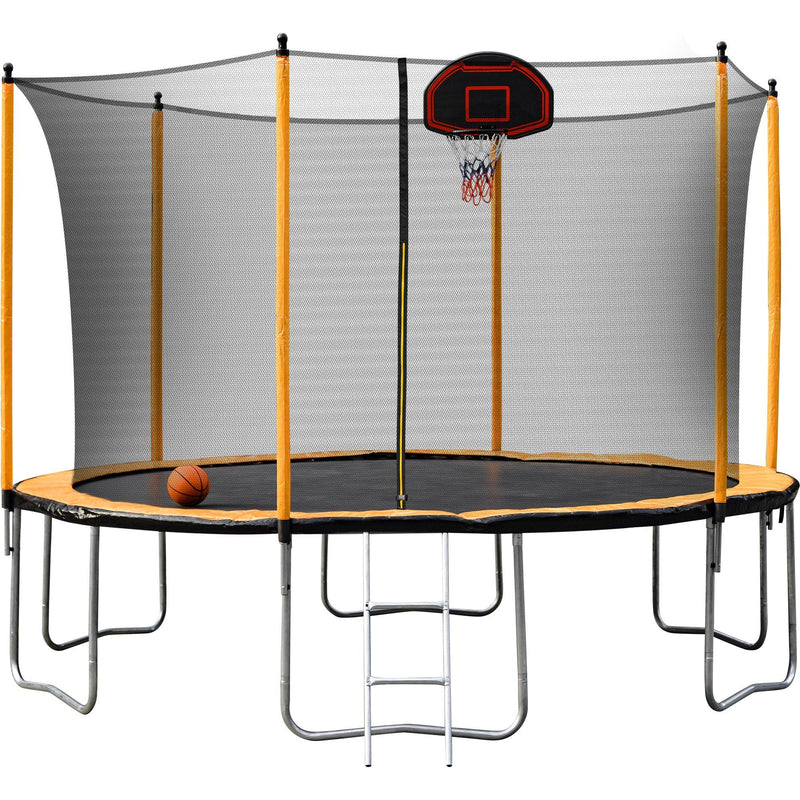 15FT Trampoline with Basketball Hoop Inflator and Ladder(Inner Safety Enclosure) Orange - Supfirm